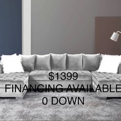 GLAM VELVET BLACK OR GRAY SECTIONAL WITH ACCENT PILLOWS AND CHROME LEGS 