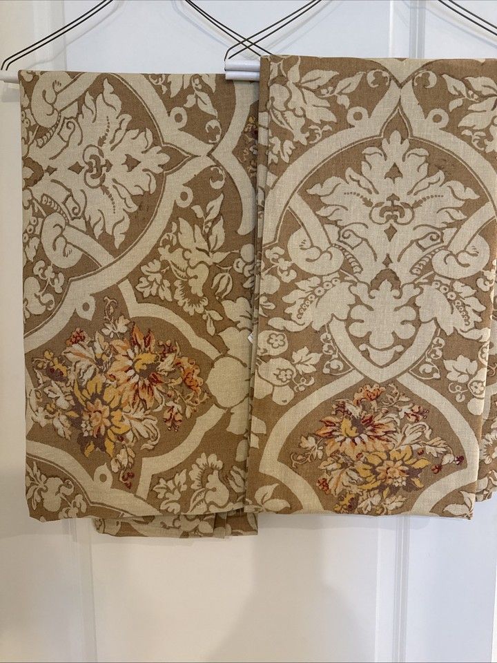 Pottery Barn Camilla Drapes Set 2 Neutral 50x 96 Curtains Floral Wheat Rare More