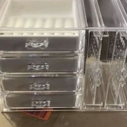 Acrylic Clear Jewelry Organizer Storage Box 4 Velvet Drawers & 2 Slide Outs