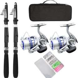 Fishing Pole Combo Set,2.1m/6.89ft 2PCS Collapsible Rods 2PCS Spinning Reels 