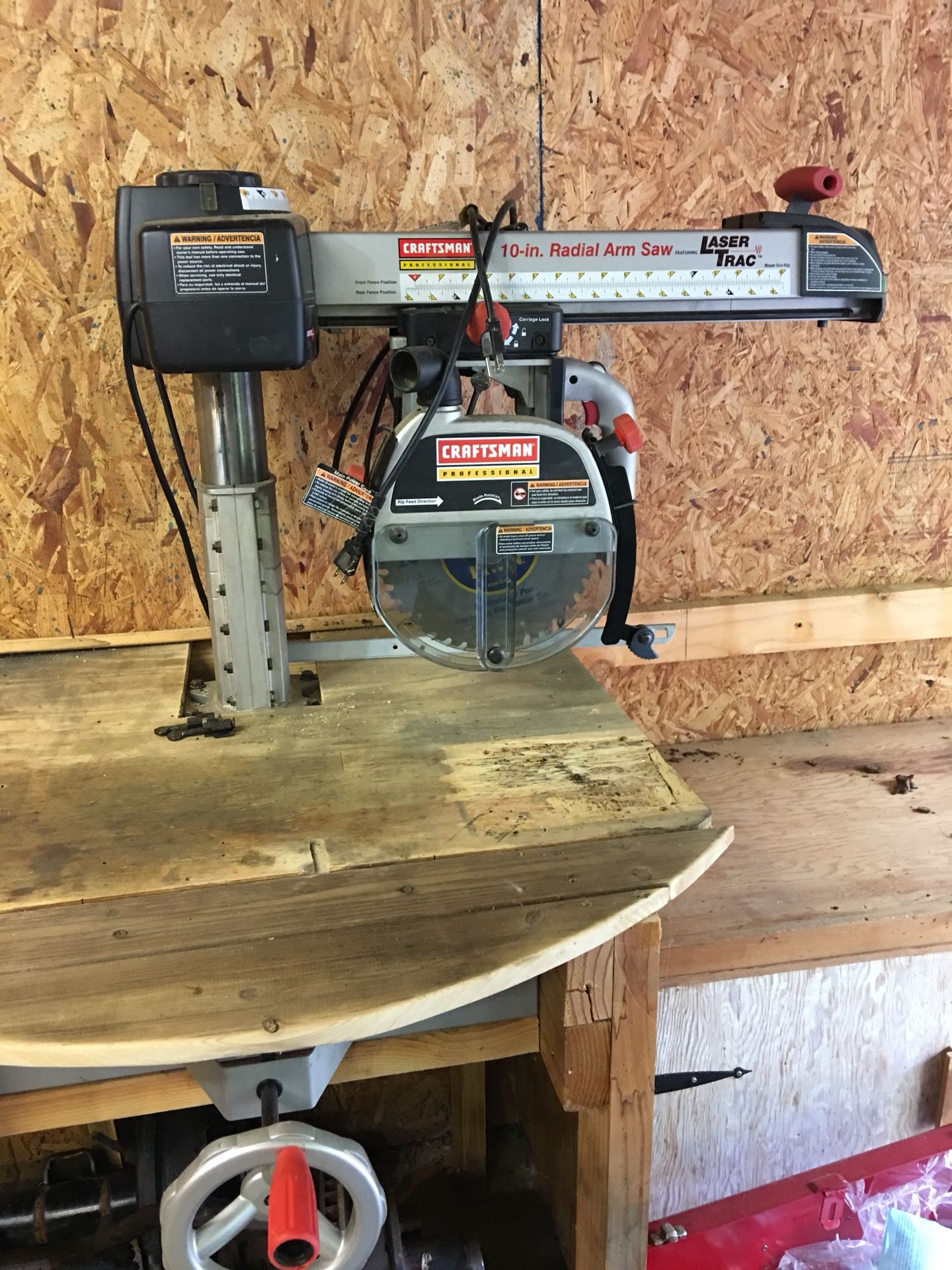 Craftsman laser trac radial arm saw, custom table and dust collector