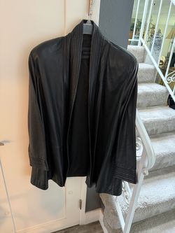 Women’s Black Leather Open-Front  Coat Size 14
