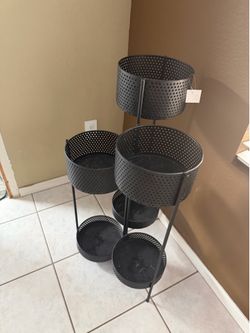 Black Metal Perforated Tiered Plant Stand