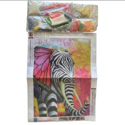 Diamond Painting Kit 12x16in – Zebra Elephant with Butterfly Wings – DIY Art