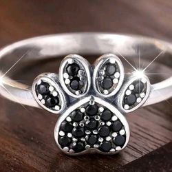 Paw Ring with Rhinestones 