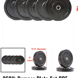 260 lbs Bumper Plates Weights Set and Barbell (Olympic)
