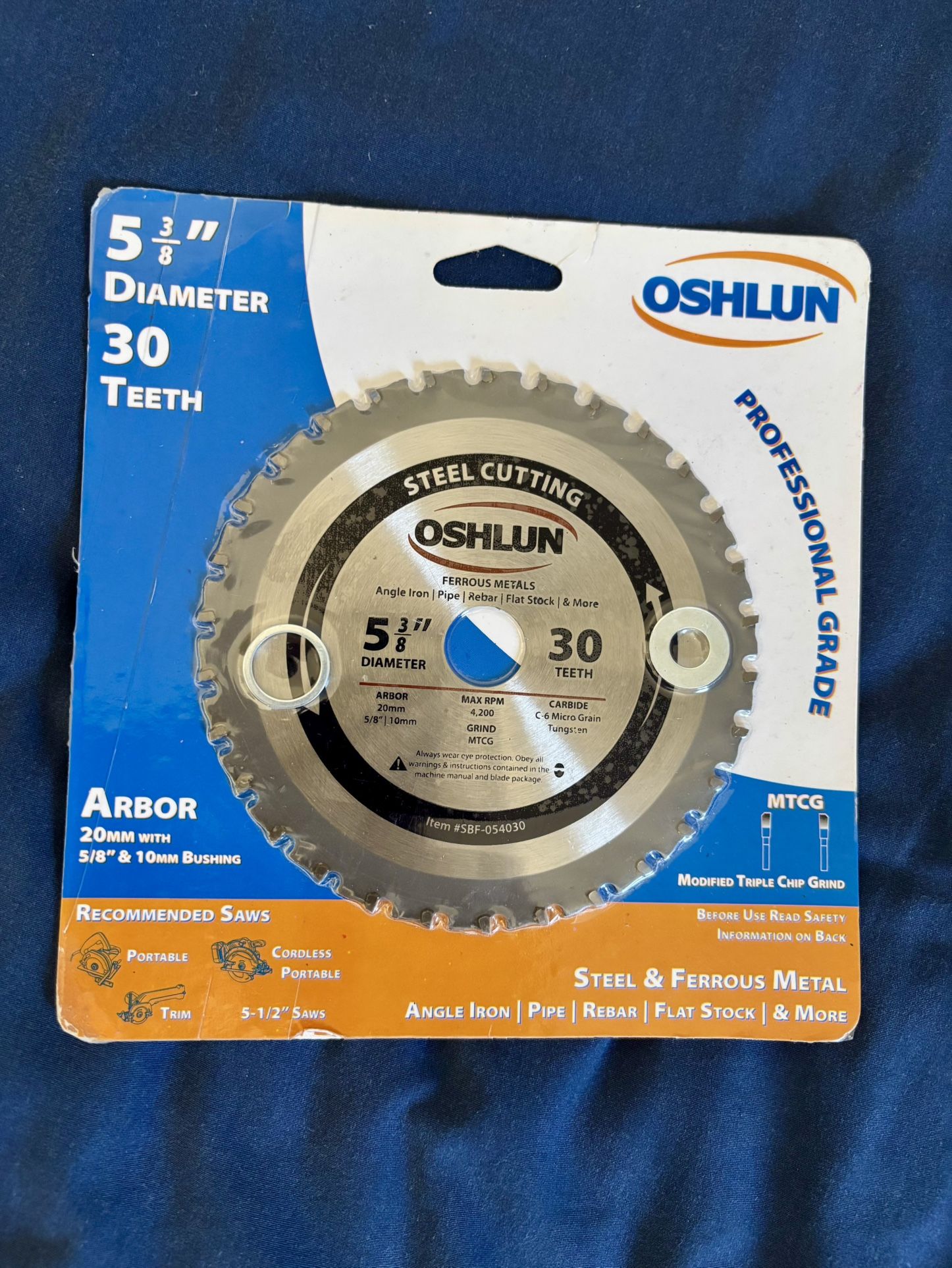 5-3/8" x 30T, 20mm Hole with 5/8" & 10mm Bushings Oshlun Steel & Ferrous Metal Cutting Saw Blade- Brand New In Sealed Package