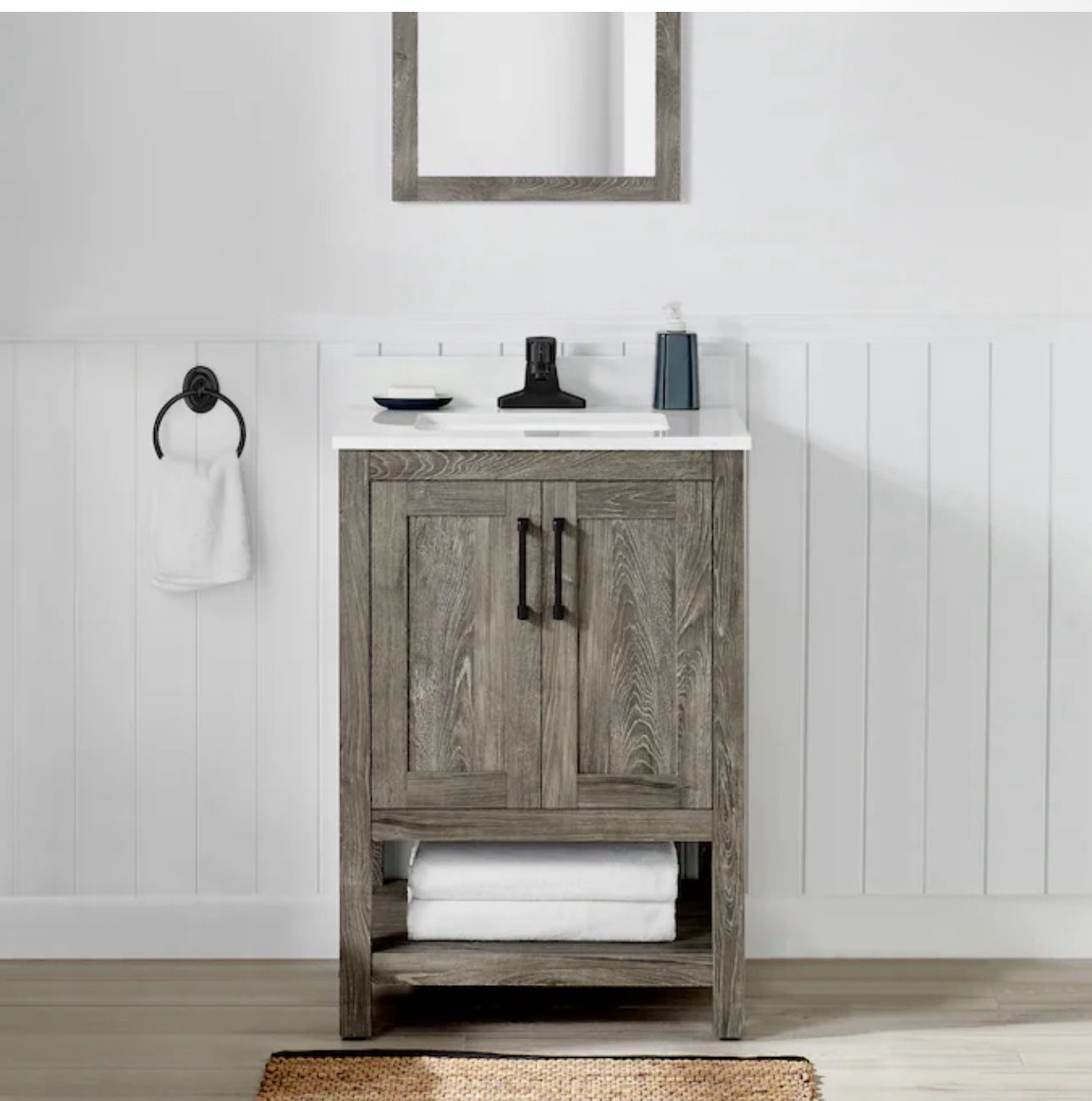 Style Selections Howell 24-in Weathered brown Undermount Single Sink Bathroom Vanity with White Engineered Stone Top