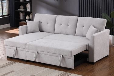 New! Light gray Fabric Reversible Sectional Sofa Bed, Sofabed, Sectional, Sectionals, Couch, Sofa, Sectional Sofa With Storage Chaise, Sectional Couch