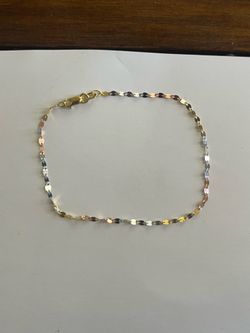 14k 1.8mm 7inch Tricolor Mirror Link Bracelet