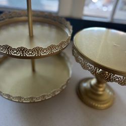 2 Gold Metal Dessert Stands