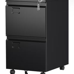 NEW  2 Drawer File Cabinet with Wheels, Under Desk Drawer with Lock Name Card Holder for Home Office