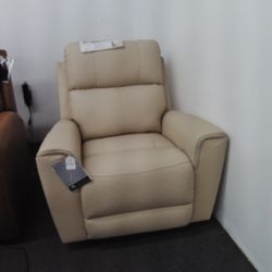 Genuine Leather Power Recliner Chair In Beige Color.