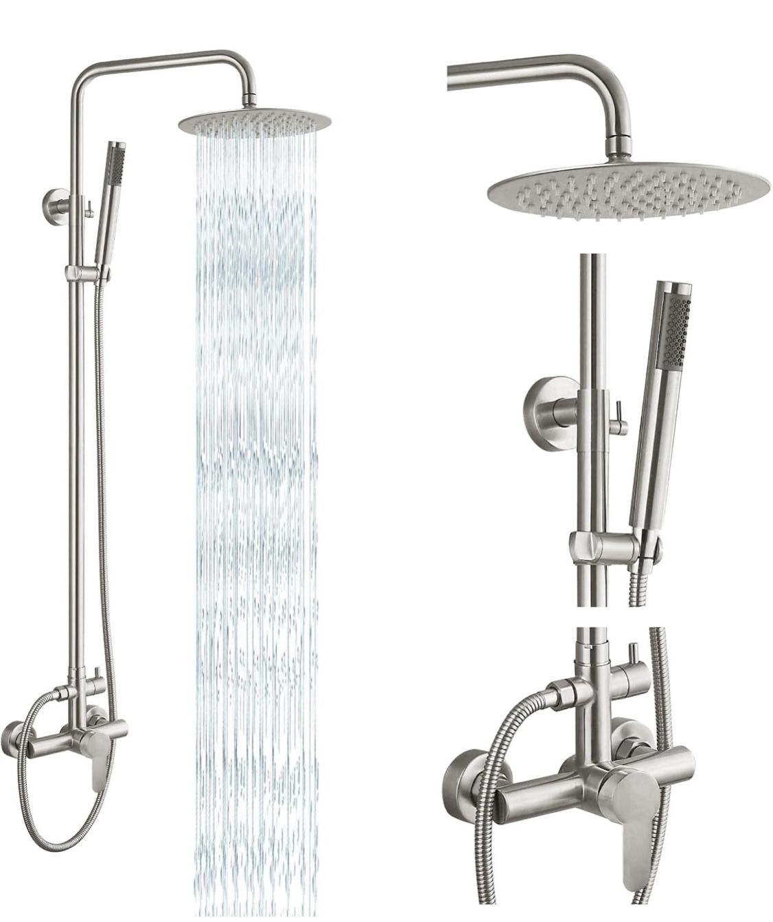 gotonovo Outdoor Shower Fixtures SUS304 Stainless Steel Rain Shower Kit Faucet High Pressure Wall Mount 2 Dual Function 8 Inch Showerhead and Handheld