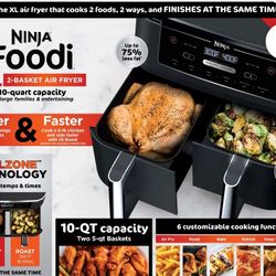 Ninja Foodi 6-in-1 10 Qt Air Fryer w/ DualZone Technology, 2 DualZone FlexBasket, DZ300 Black