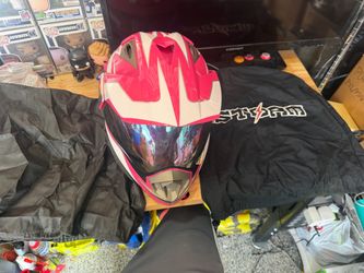 1Storm Dual Sport Helmet Motorcycle Full Face Motocross HGXP14A Pink/White Race 1Storm Dual Sport Helmet Motorcycle Full Face Motocross Off Road Bike