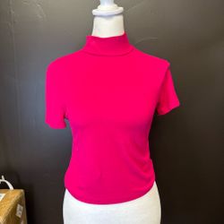 Forever 21 Hot Pink Mock Neck Crop Top | Y2K Fitted Tee | Size Small