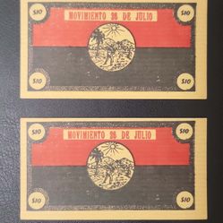 2 Bonos 10 Pesos Movimiento 26 De Julio Serie Consecutiva-UNC