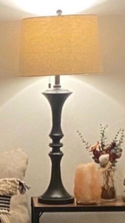 Beautiful, dark wood lamp