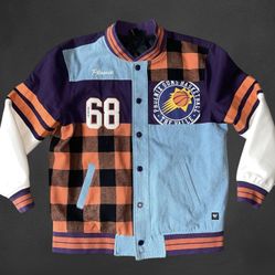The Wild Collective Phoenix Suns Button Up Leather Sleeve Plaid Jacket Size S
