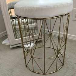Geometric Stool - White Faux Leather & Gold