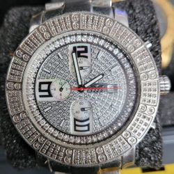 Freeze Men All Stainless Steel 2 CT Genuine Diamond Chrono Dial Watch F6088