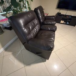Pair of Brown Faux Leather Recliner Chairs