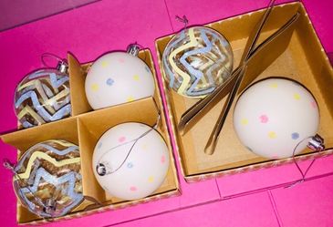 Set 6 Pastel Polka Dot Zigzag Christmas Tree Ornaments Decoration Balls Holiday