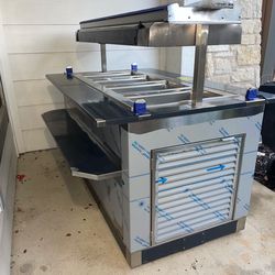OPEN BOX DEAL – Commercial Buffet Station w/ Heat Lamps – 4 Pan Amtekco