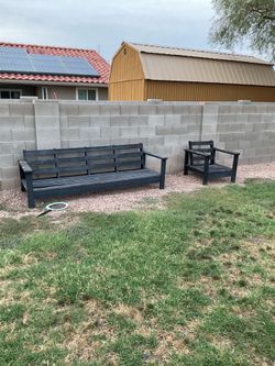 Wooden bench and chair