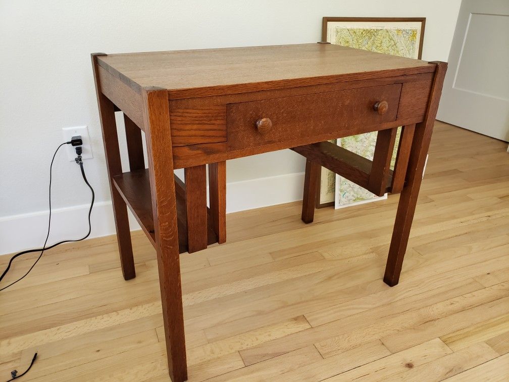 Vintage 1930s 1940s solid mahogany and walnut wood desk