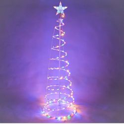 5ft LED Spiral Christmas Tree Light 182 LEDs Battery Powered, With Timer Settings, Indoor Outdoor Holiday Decoration Lamp Multi-Color NEW IN BOX

