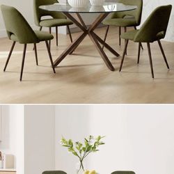 Dinning Round Table Set 4 Glass In Top