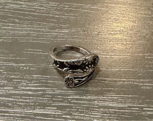 925 Sterling Silver Floral Wrap Bypass Ring Size 7 Signed Sizable