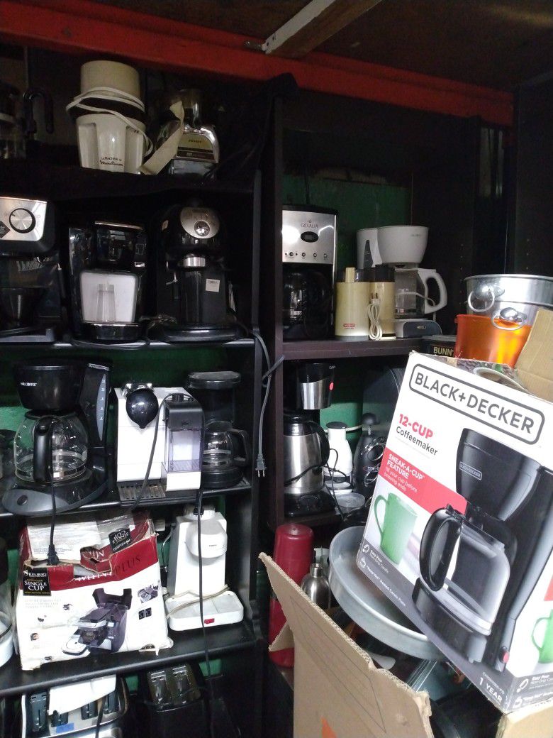COFFEE MAKERS, POTS, KEURIGS, & TOASTERS (PRICES VARY)