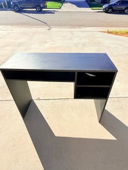 Black Compact Desk with Storage Shelves