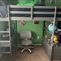 Twin Size Loft Bed Grey