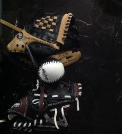 Baseball gloves and ball for youths