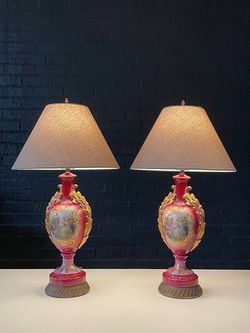 Pair of French Porcelain Urn Shape Table Lamps, c.1950’s - Delivery Available