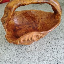 Hand Carved Burl Wood Live Edge Basket Stamped by Artist