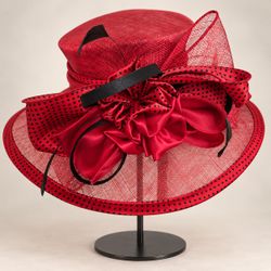 Vintage Red Statement Hat with Decorative Bow & Polka-Dot Detail