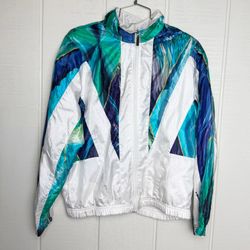 Vintage HEAD Windbreaker Jacket Women’s M Blue Green Abstract Full Zip Retro