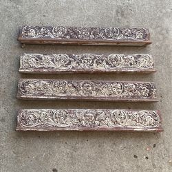4 Victorian Carved Mahogany Boards, Great For Frame Toppers 