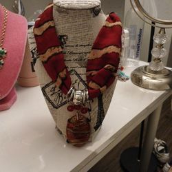 Scarf Necklace With Red Beads  Glass 