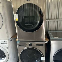 LG Smart Front Electric Washer and Dryer, Grey, Extra Capacity, Stackable