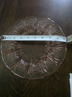 Six Pink Cherry Blossom Depression Glass Dinner Plates 9 