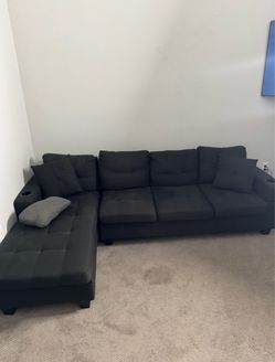 Black Sectional Sofa with Chaise and Cup Holders