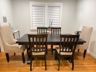 Solid Wood Extendable Dining Table + 9 Chairs + 2 Leaves