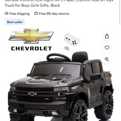 Chevrolet Silverado 12V Powered Ride on Cars for Kids, Remote Control, LED Light, MP3 Player, Electric Ride on Toys Truck for Boys Girls Gifts, Black