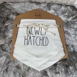 Rae Dunn Baby Bandana Bib Set NEWLY HATCHED, SNUGGLE BUNNY, SOMEBUNNY LOVES ME